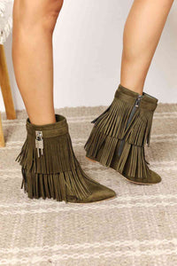 Legend Tassel Wedge Heel Chelsea Boots (Olive Color)