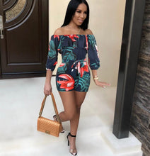 Load image into Gallery viewer, Off Shoulder Long Sleeve Printed Romper