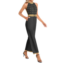 Load image into Gallery viewer, Yahuah-Tree of Life 01 Elect Designer Sleeveless Halter Neck Buckle Belted Jumpsuit