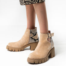 Load image into Gallery viewer, Snakeskin Thick Heel Round Toe Leather Martin Ankle Boots