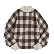 Load image into Gallery viewer, Ladies Half High Neck Plaid Color Matching Sweater