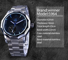 Load image into Gallery viewer, Blue Ocean Geometric Design Transparent Skeleton Dial Male Mechanical Watch