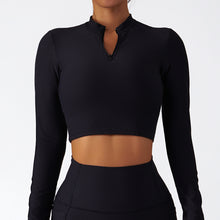 Load image into Gallery viewer, Stand Collar Cropped 1/4 Zip Long Sleeve Slim High Intensity Thin Sports Shirt