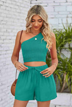 Load image into Gallery viewer, Two Piece Smocked One Shoulder Sleeveless Top and Shorts Set