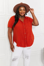 Load image into Gallery viewer, Red Orange Gauze Cotton Short Sleeve Button Up Blouse