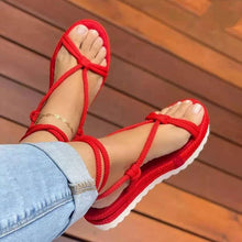 Load image into Gallery viewer, Sponge Cake Hemp Rope Round Toe Strappy Beach Sandals