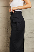 Load image into Gallery viewer, HYFVE Professional  Black Buckled Cotton Midi Skirt with Pockets