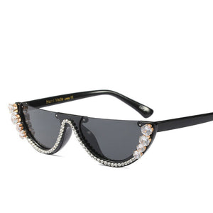 Metal Jewel with Rhinestone Decoration Cat Eye Sunglasses