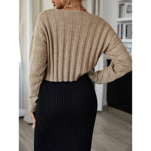Stripe Solid V-Neck Commuter Sweater