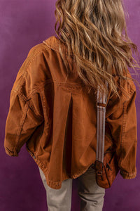 Ochre Color Collared Button Up Denim Jacket