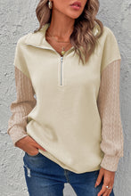Load image into Gallery viewer, Half Zip Drop Shoulder Cable Knit Sweatshirt
