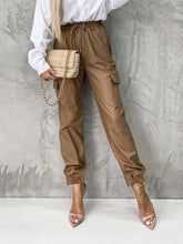 Load image into Gallery viewer, Drawstring High Waist Cargo Sweatpants with Pockets (Black/Caramel)