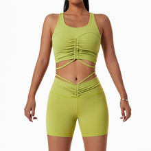 Load image into Gallery viewer, Solid Tank Drawstring Yoga Shorts Suit