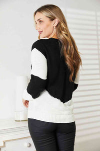 Woven Right Two Tone Openwork Rib Knit Sweater