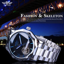 Load image into Gallery viewer, Blue Ocean Geometric Design Transparent Skeleton Dial Male Mechanical Watch