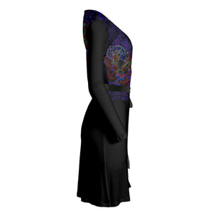 Floral Embosses: Roses 01 Patterned Designer Wrap Midi Dress