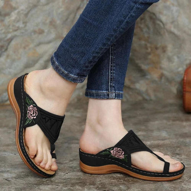 Electric Flower Embroidery Lady Flip Flops