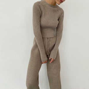 Two Piece Cryptographic Knitted Top and Pants Lounge Set