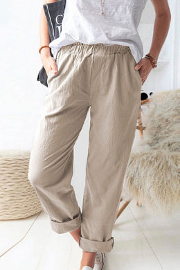 Paperbag Waist Pants with Pockets (Black/Khaki)
