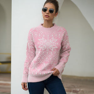 Snowflake Print Knit Sweater