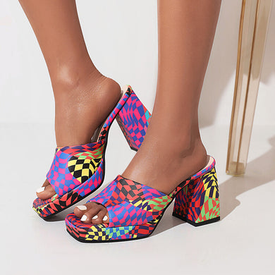 Printed Faux Leather Block Heel Sandals (3 colors)