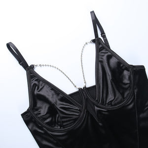 Satin Suspender Chain Conjoined Bodysuit