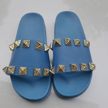 Load image into Gallery viewer, PU Riveted Flat Viscose Slide Sandals