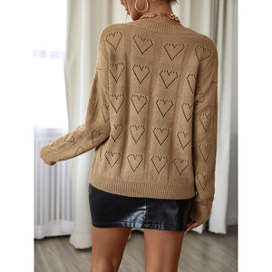 Solid V-neck Love Pattern Sweater