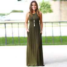 Load image into Gallery viewer, Polyester Casual Solid Bohemian Maxi Dress