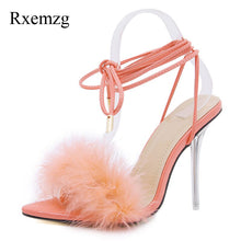 Load image into Gallery viewer, Snake Print Feather Detail Pointed Toe Transparent Strappy High Heel Sandals