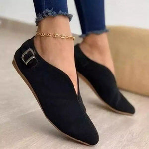 Suede Pointed Toe Buckle Flats