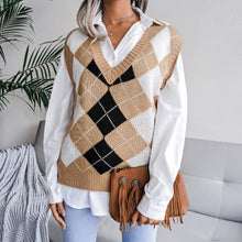 Load image into Gallery viewer, College Style Diamond V-Neck Loose Knit Lady Vest Sweater