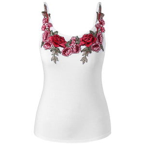 Flower Embroidery Slim Fit Plus Size Cami Tank Top (3 colors)