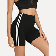 Load image into Gallery viewer, Contrast Side Striped Mid Waist Biker Shorts