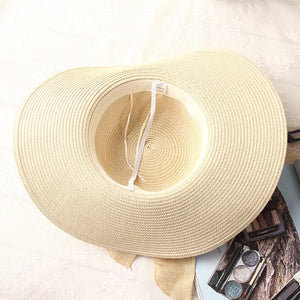 Hand Made Ribbon Bow-knot Wide Brin Straw Hat
