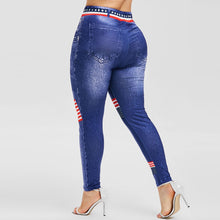 Load image into Gallery viewer, American Flag Print High Waist Elastic Waist 3D Plus Size Skinny Pants