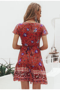 Simplee Bohemian Floral V-Neck Mini Dress