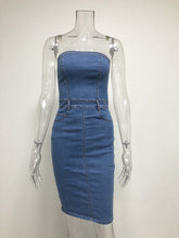 Load image into Gallery viewer, Denim Strapless Bodycon Mini Dress