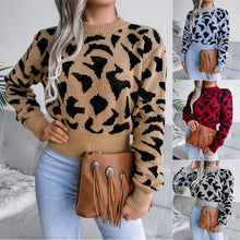 Load image into Gallery viewer, Leopard Print Waist Knit Mock Neck Lady Sweater