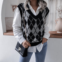 Load image into Gallery viewer, College Style Diamond V-Neck Loose Knit Lady Vest Sweater