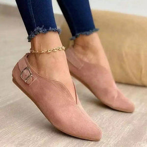 Suede Pointed Toe Buckle Flats
