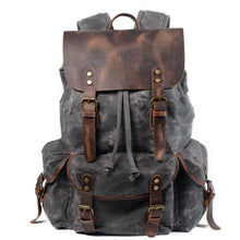 Load image into Gallery viewer, Oil Waxed Canvas Retro Outdoor Drawstring Leather Travel Backpack