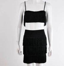 Load image into Gallery viewer, Two Piece Tassel Bandage Cropped Cami Top Mini Skirt Set