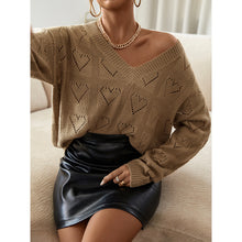 Load image into Gallery viewer, Solid V-neck Love Pattern Sweater