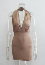 Load image into Gallery viewer, Deep V neck Backless Rhinestone Bodycon Halter Mini Dress