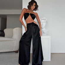 Load image into Gallery viewer, Satin Two Piece Chain Halter Vest Wide Leg Pants Set