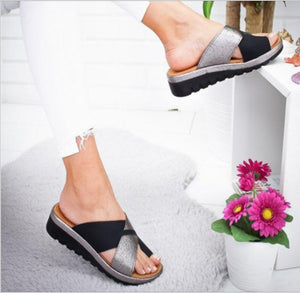 Roman Color Match Thick Sole Wedge Slide Sandals