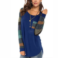 Load image into Gallery viewer, Round Neck Pocket Stitching Contrast Color Long Sleeve Shirt