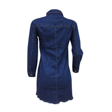 Load image into Gallery viewer, Button Up Turn Down Collar Long Sleeve Ripped Denim Mini Dress