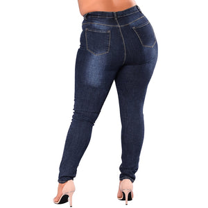 High Waist Stretchy Skinny Blue Denim Plus Size Jeans